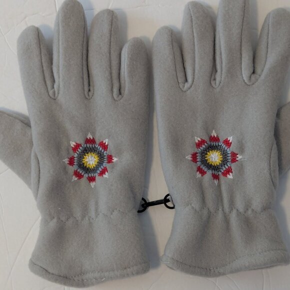 Fleece Gloves Native Inspired Embroidered Tribal Southwest Western Sunburst Boho - Picture 5 of 5